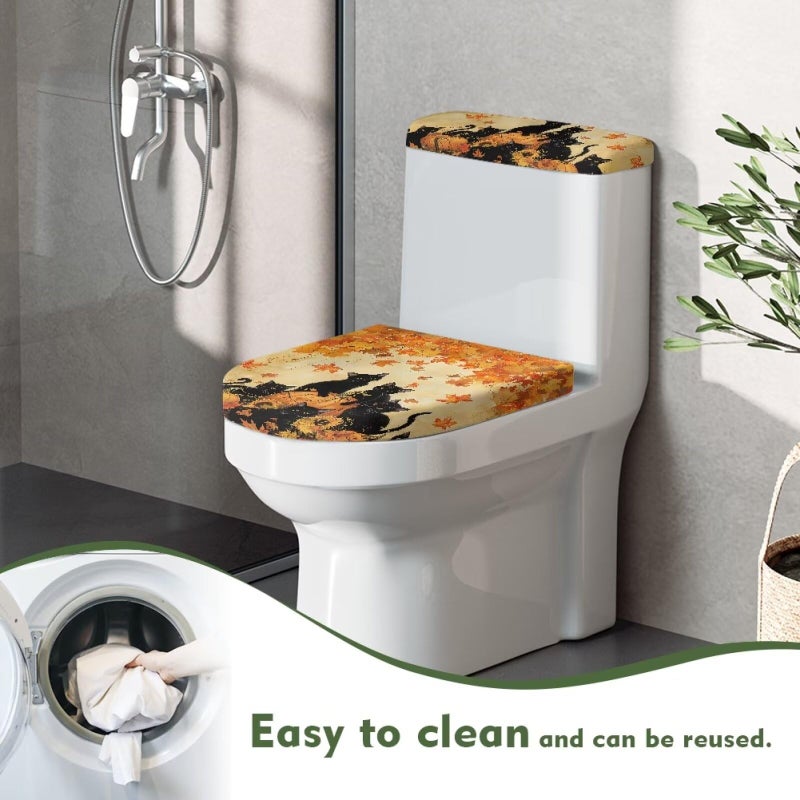 GLENLCWE Toilet Lid Seat Cover Set Black Cat Print, Thanksgiving Universal Fit for Standard Toilet Lids Tank Seats Cover Round Home Decor Fall Decorations - Image 5